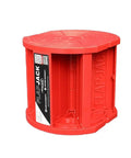 Magnetic RV Jack Stabilizer Blocks Four Pack, Fold Flat Leveling Pads For Trailers Hold Three Tons Each With No Sweat Setup And Ridiculously Roomy Canvas Tote Bag, red plastic block for easy travel trailer stabilization.