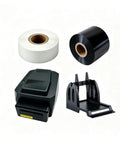 Heavy Duty Thermal Transfer Label Printer With Smooth 200 DPI Output And Zero Sweat Quiet Hustle Plug And Play Usb Lan Serial Port Setup For Wash Care Tags Jewelry Barcode Shipping Roll and two rolls of thermal labels.