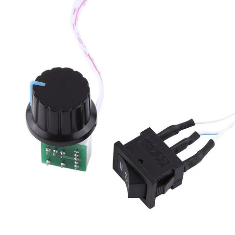 Adjustable DC Brushed Motor Speed Controller With PWM Regulator showing control knob and wiring