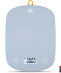 Ultra Slim Digital Kitchen Scale With 1G Precision And 11Lb Capacity, front view with LCD display, touch controls, in blue color.