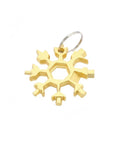 Gold snowflake-shaped compact multi tool wrench for eyewear, bike, and camping repairs, metal EDC hex key set.