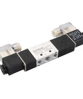 5 Way 3 Position Pneumatic Solenoid Valve With Exhaust Center Function, Double Coil Air Control Valve, DC 12V, Quarter Inch Ports, Internally Piloted