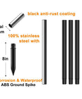 Outdoor Light Pole Extension Kit 55 Inch Stainless Steel Poles With ABS Stakes For Amped Up Garden Lights And Torches At The Patio Parties And Weddings 1.2 Inch Inner Diameter 2 Sets 10 Pieces, showing components and sizes.