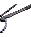 Ratcheting Chain Wrench With 13 Inch Handle That Grips 1/2 To 4-3/4 Inch OD Parts And Lets You Turn In Either Direction Without Removing It