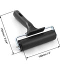 Sturdy 4 Inch Rubber Roller Workhorse for Tape, Print, Wallpapers, and Scrapbooks with Easy Grip Handle, shown with measurements