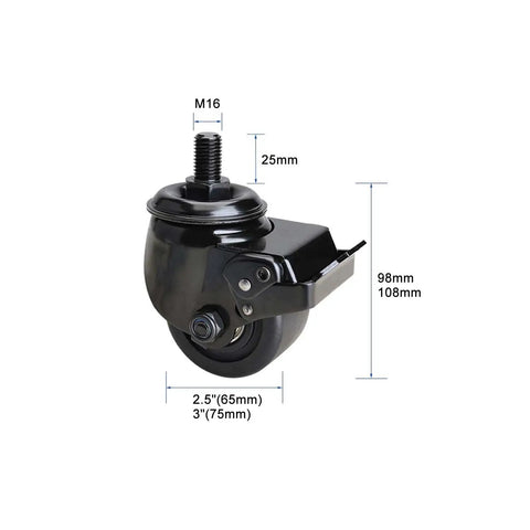 Heavy Duty 3-Inch M16x25mm Nylon Caster Set Of 4 With Brakes 2 Swivel 2 Fixed Industrial Grade Wheels For Quiet Smooth Mobility And Easy Equipment Transport On Job Site, M16 stem