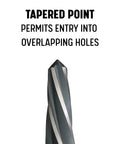 Drill America 5/8 in DWR bridge/construction reamer with 1/2 in shank; steel, close-up of tapered, fluted tip.
