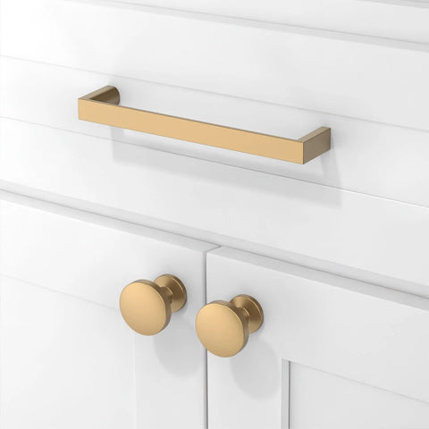 Champagne Bronze Cabinet Pulls 5 Inch 128mm Solid Zinc Alloy Handles for Kitchen Cabinets and Drawers installed on white cabinet