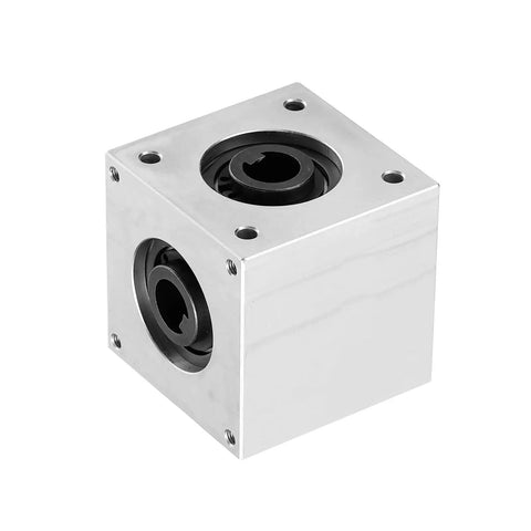 Right Angle Bevel Gearbox 1 To 1 90 Degree Output For DIY Projects With 20 Teeth, 1 Module, 10mm Shaft, Aluminum Frame, Keyway Bore