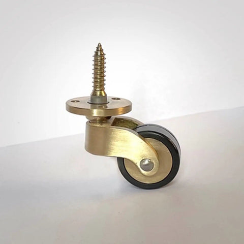 Antique Style Brass Caster Wheels Set, 25mm Beefy Heavy Duty Swivel Casters With Screws, 360 Degree Rotation, side view