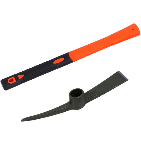 Heavy Duty Miniature Pick Mattock With Fiberglass Handle Garden Tool For Digging And Landscaping Perfect For Camping, disassembled view.