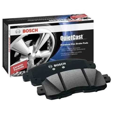 Bosch QuietCast premium ceramic disc brake pads set, rear, pair, with packaging.