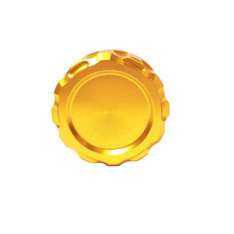 Rear Brake Fluid Reservoir Cap With CNC Aluminum Alloy Body Dope Look Gold Finish Oil Cap Cylinder Cover For Motorcycle Accessories Universal Replacement Fits Yamaha Kawasaki Suzuki Honda, top view showing gold finish and design detail