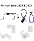 8mm Wide LED Strip Connector Kit 4 Pin RGB Rope Lights Gapless Solderless Clip With 32.8ft Extension Wire And L Shape PCB