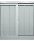Hella Durable 44X44 Inch Dual Pane Sliding Window With Reinforced Security Bars And Weather Sealed PVC Frame For Shipping Containers Garages Tree Houses And Outdoor Storage Spaces side view of sliding window with security bars