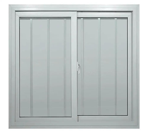 Hella Durable 44X44 Inch Dual Pane Sliding Window With Reinforced Security Bars And Weather Sealed PVC Frame For Shipping Containers Garages Tree Houses And Outdoor Storage Spaces side view of sliding window with security bars