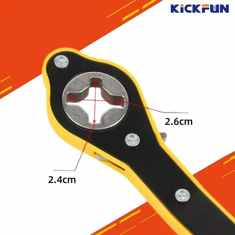 Slick Auto Jack Ratchet Wrench Genuine Garage Grade Rig Ready Scissor Jack Adapter 360 Swivel close-up view showing dimensions