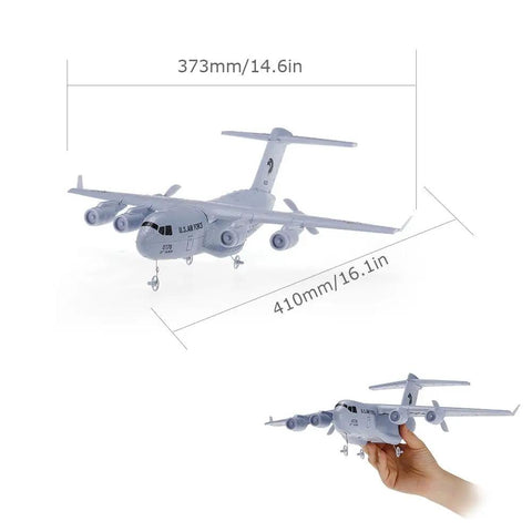 C-17 RC Airplane With 2.4GHz 2CH Remote, 373mm Wingspan EPP Foam, held in hand showing scale and design details