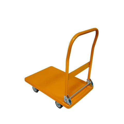 Heavy Duty Platform Cart With Foldable Flatbed Hand Truck, Utility Wagon, 770 Lb Capacity, Steel Frame, Space Saving Foldaway Design for Moving Boxes, Appliances, and Heavy Gear at Home or Job Site, orange steel foldable flatbed cart with wheels