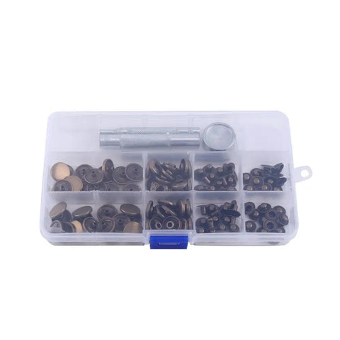 15mm Antique Brass Snap Fasteners Kit With Fixing Tools, 30 Sets For Leather Craft, Clothing, Handbags, Jackets, Jeans, DIY Sewing, Popper Press Stud Buttons Gear in storage box