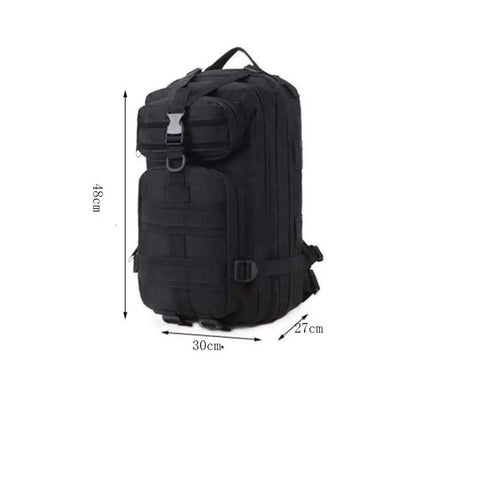 Black Outdoor Backpack For Men 40L Rucksack With Waterproof Oxford Fabric, showing side view with large main compartment and hat pocket