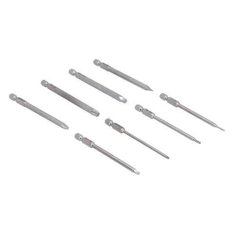 Top Notch 30 Piece Magnetic Screwdriver Bit Set With Storage Box Featuring Durable S2 Steel Star Cross And Square Bits Perfect For Electric Drills And Precision DIY Projects At Home Or In The Garage, seven bits shown