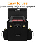 Big Buddy Propane Heater Carry Bag With Water Resistant Shell, showing open top, heater inside, multiple pockets, and handles.