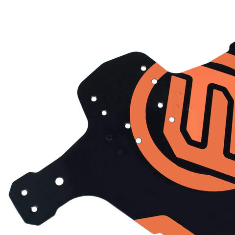 Close-up of the orange 2 Pack Mountain Bike Fender Set For Front And Rear Mudguards Disc Brake Compatible design detail.
