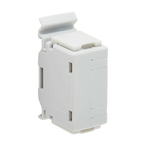 DIN Rail Cat6A Shielded In Line Mountable Snap In Coupler With Female To Female RJ45 Ports visible in side view