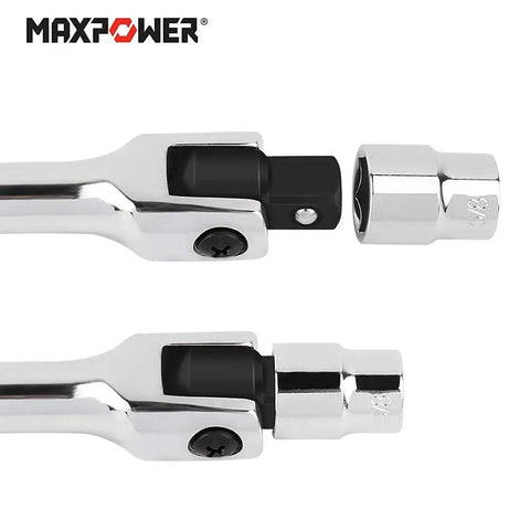 Close-up of Beefy 24 Inch 1/2 Inch Drive Breaker Bar With Flex Head, Cr-Mo Steel, Heavy-Duty Torque Up To 512 Nm, with socket attachment