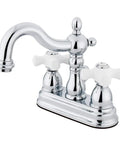 Heritage 4-Inch Centerset Lavatory Faucet with Porcelain Cross Handle in Polished Chrome, Solid Brass Construction, Deck Mount