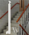 Matte White Square Metal Railing Post For Indoor And Outdoor Deck Stair Handrail Baluster Floor Mount With Adjustable Angle Bracket Knockout Finish No Sweat Setup 1 Piece next to staircase.