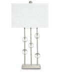 Jaala Modern Glam Metal And Crystal Table Lamp In Silver 31.75 Inch Tall With Crystal Accents, front view