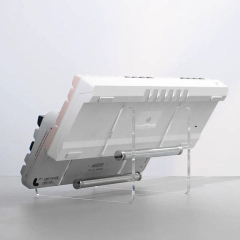 Two Tier Keyboard Display Stand In Clear White Acrylic For Two Mechanical Keyboards Storage And Display Shelf Easy Assembly No Tools Required Keeps Your Desk Lookin Sharp Sleek Desk Organizer For Home Office, side view with keyboards