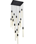 Modern 16 Light Ceiling Pendant With Heavy Duty Black Metal Frame And Crisp Crystal Drops, sleek design with downward-facing elements.