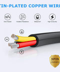 Illustration of 20 Gauge 3 Conductor Low Voltage Electrical Wire 100 Ft Black PVC Jacket Red Black Yellow Strands Tinned Copper