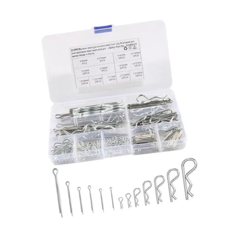 210 Piece Stainless Steel Cotter Pin Kit With Hairpin Pins And R Clips For Automotive, Home, And Industrial Use, Full Range Of Sizes For Quick Fixes, Maintenance, And Heavy Duty Projects, assorted pins in organizer box