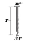 Clipped Head Paper Tape Framing Nails 2 In By 0.113 In Ring Shank Hot Dipped Galvanized 2000 Count 30 Degree For Pressure Treated Wood Sheathing Nails For Framing Projects diagram with dimensions.