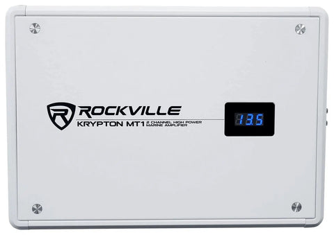 Krypton MT1 2 Channel Marine Amplifier With Volt Meter For Boats, 1600W Peak And 400W RMS, white aluminum chassis