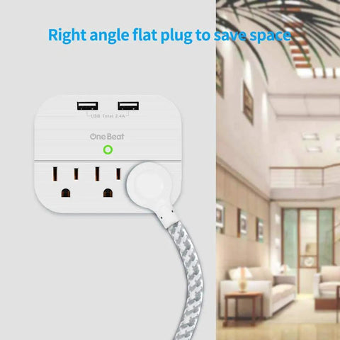 2 Pack Power Strip Charging Station With 3 Outlets And 4 USB Ports For Cruise Ship Travel And Home Office, Right Angle Flat Plug