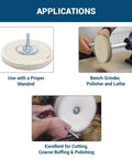 Shop Ready 4 Inch Cotton Spiral Buffing Wheel For Bench Grinder With Quarter Inch Mandrel on a mandrel for metal polishing.