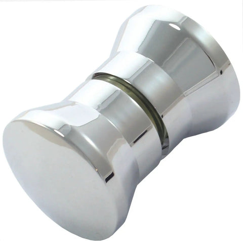 Smooth Chrome Shower Door Handle Pair Featuring Tough Abs Core And Grippy Tactile Texture For Rapid Diy Install on a shiny chrome knob.