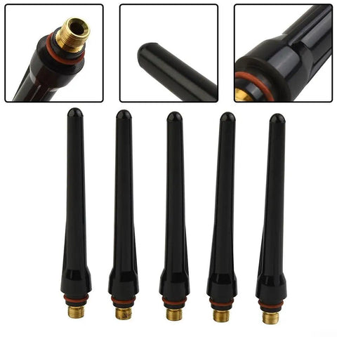 Premium 5 Pack Long Back Cup For TIG Torch WP-17 WP-18 WP-26 High Temp Resistant Ceramic Nozzle, black ceramic cups for welding.