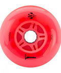 Red LED Inline Skate Wheels 100mm 85A Luminous 3 Pack With Magnetic Spacers in red, close-up view showing wheel details