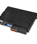 Stepper motor driver module, black with orange terminal blocks and Ethernet port
