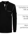 American Made Style Heavy Duty Long Sleeve Fr Work Henley Shirt For Men Built Different 7 Oz Flame Resistant Shop Gear in black.