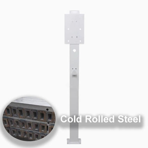 Tough As Nails EV Charger Holder Outdoor Waterproof Steel Enclosure Built Different Free Standing Base and Wall Mount Hook For Garage Use Rock Solid Protection Rack Stand Box In Black, cold rolled steel post.