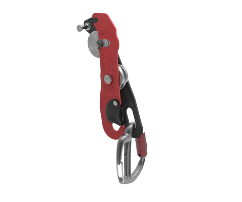 Ultra Lightweight Bobbin Caving Descender With Aluminum Pulleys Red Finish Weighs About 240 Grams Easy Rope Speed Control For Tight Passages Ideal For Spelunkers And Cave Explorers Using Eight Point Five To Eleven Millimeter Rope