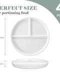 Top view of Ten Inch Ceramic Divided Plates Set Of Four With Three Compartments for portion control, shown with measurement.