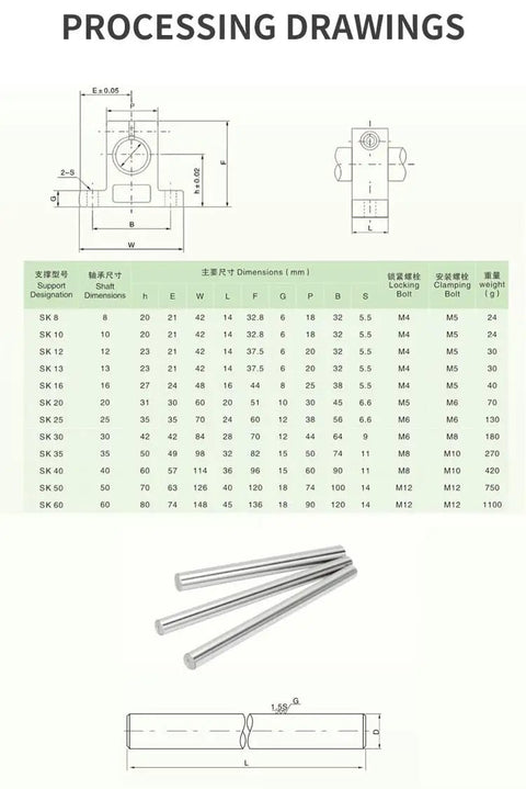 16mm Optical Guide Rail Shaft With Support Bearing For DIY Milling And Turning Projects Linear Motion Application Component 750mm Long For CNC Machines 3D Printers And Robotics, engineering drawing